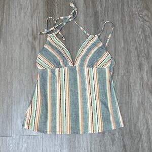 Lucky Brand Women's Gray/Black/Orange Striped Halter Tankini Swim Top sz XS